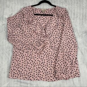 Loft Faux Wrap Blouse Sz Large Ruffled V-Neck Long Sleeve Top